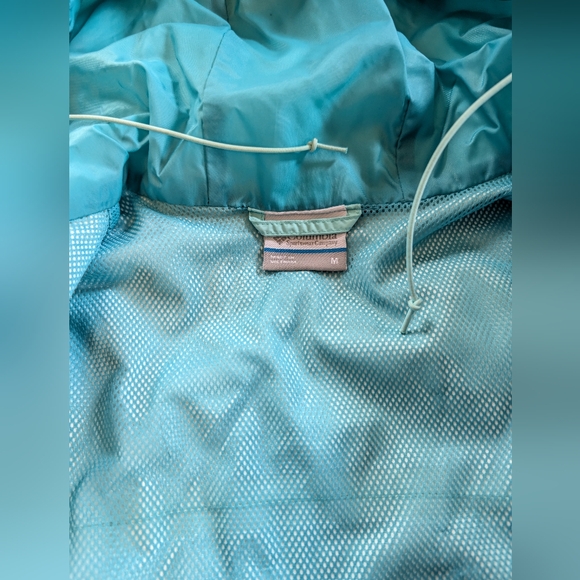 Teal Columbia Rain Jacket Windbreaker With Soft Duckbill Hood - Picture 2 of 3